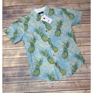 UNIVIBE Big Boys Pineapple Print Woven Button down Shirt Size L